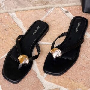 Eastside Black and Gold Thong Sandals
