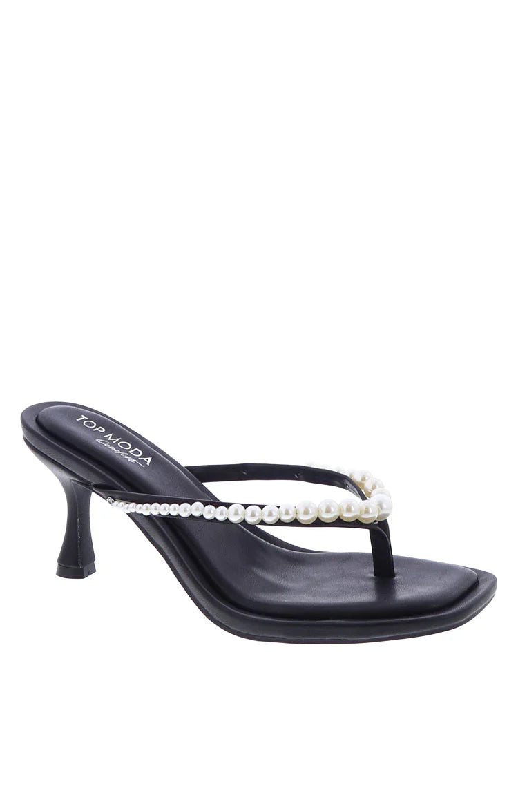Selena Black Pearl Detail Thong Heels - Image 2