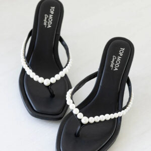 Selena Black Pearl Detail Thong Heels