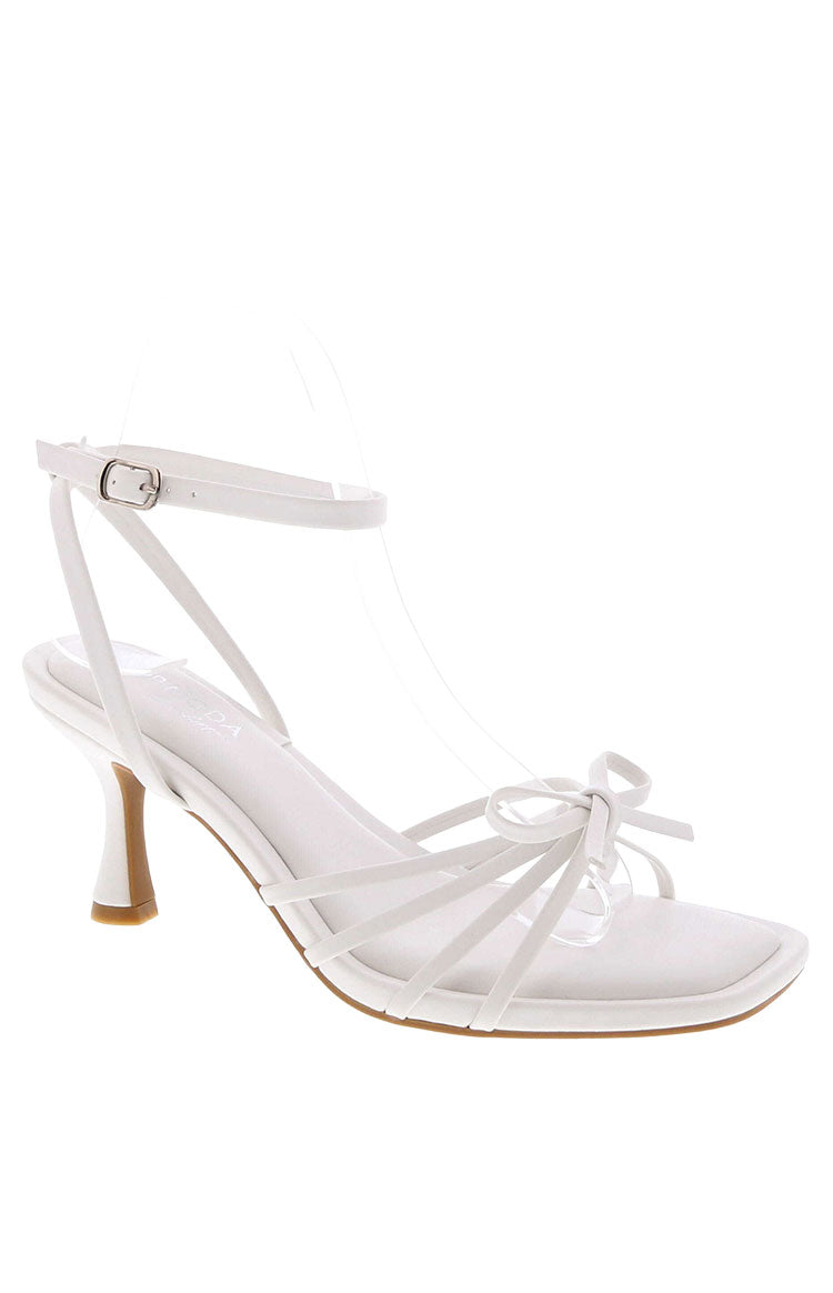 Vero White PU Bow Front Strappy Heels - Image 2